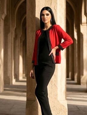 NWT Ming Wang Red and Black Studded Sweater ~sz MEDIUM
